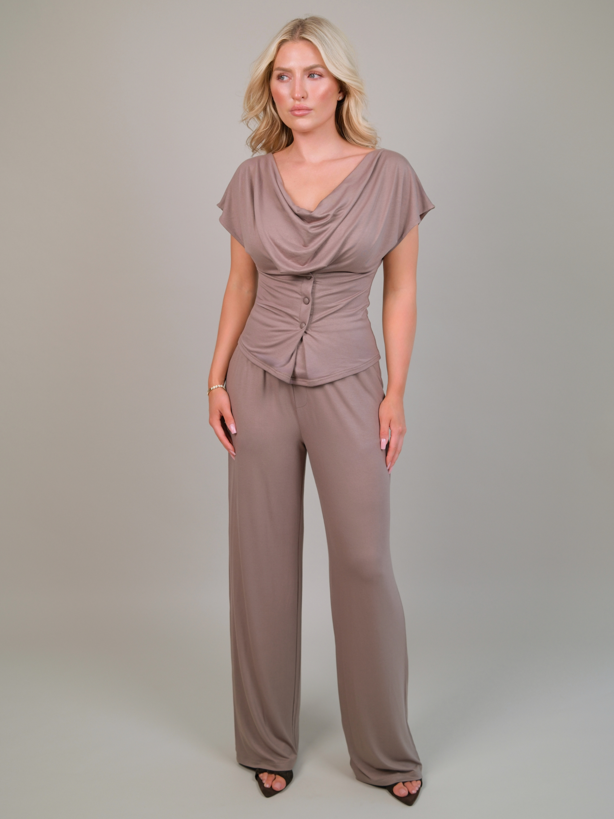 Amelie Taupe Draped Jersey Top