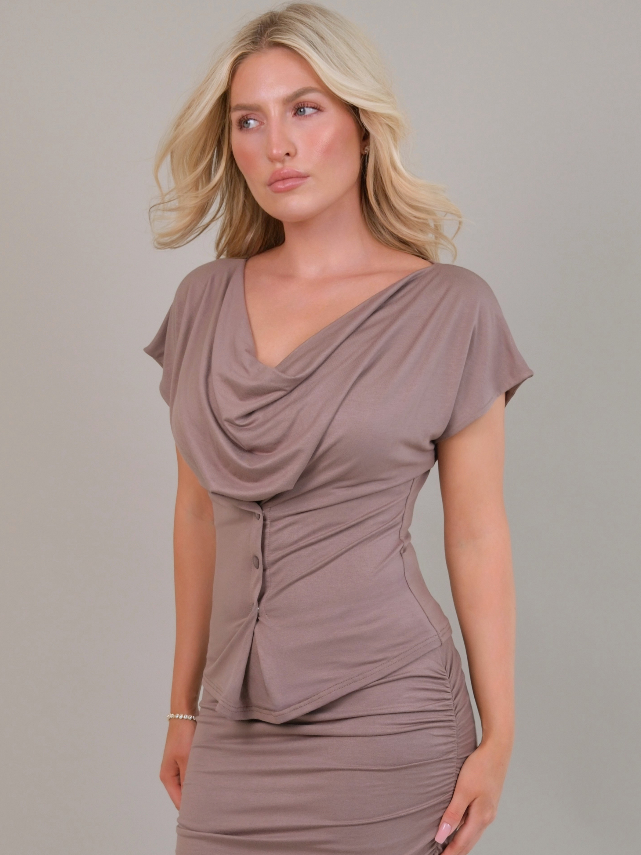 Amelie Taupe Draped Jersey Top