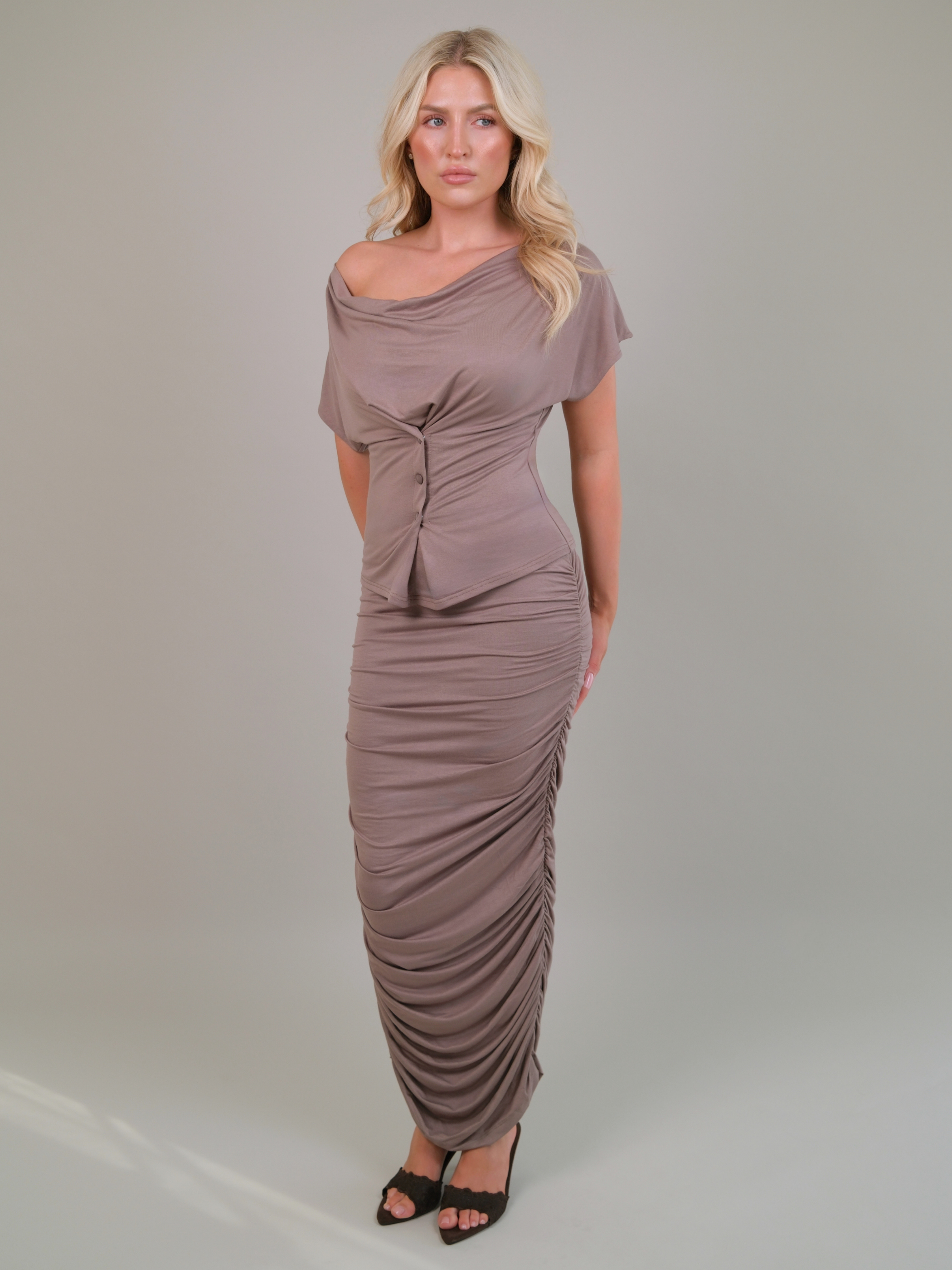 Amelie Taupe Draped Jersey Top