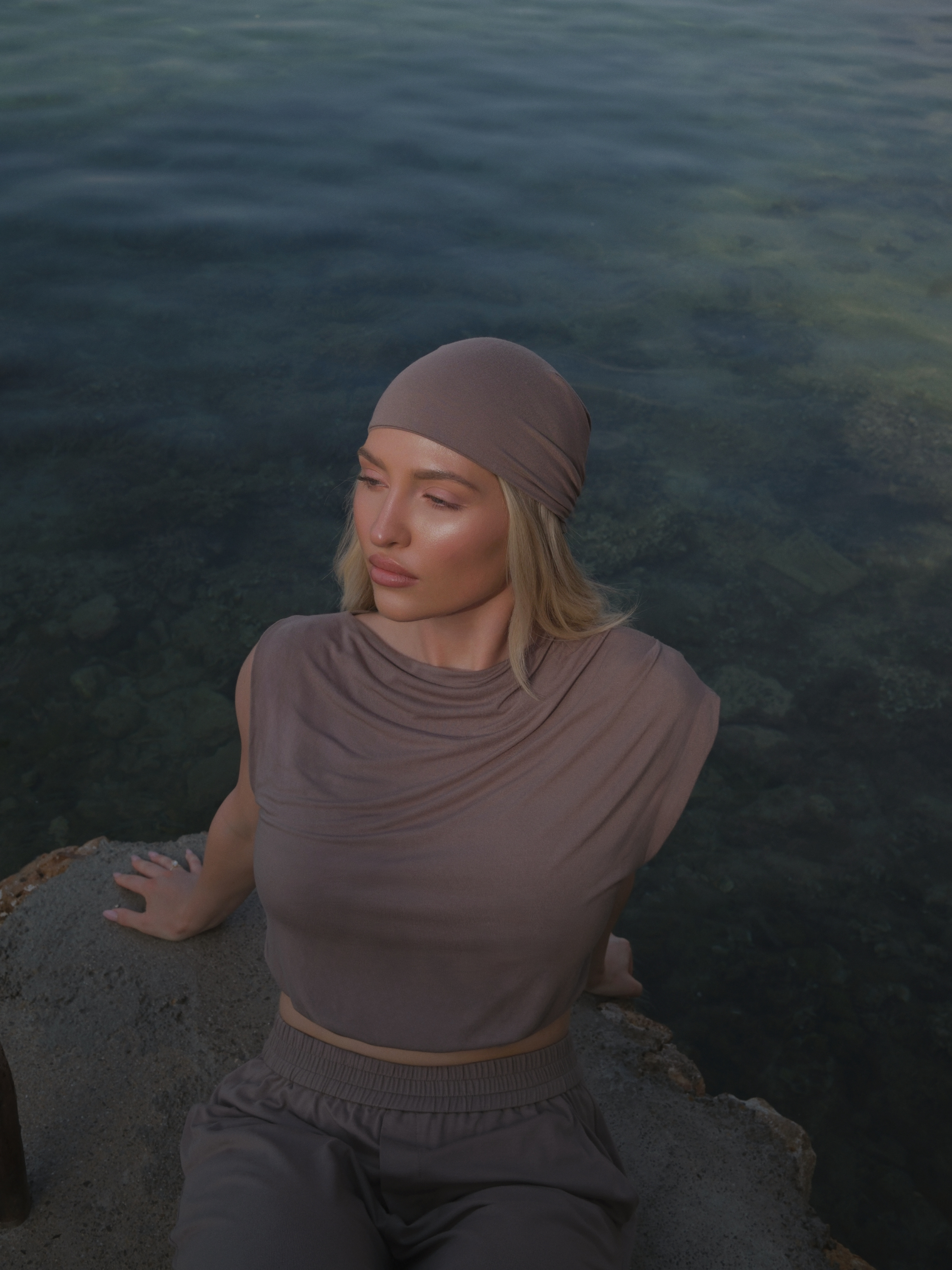 Dahlia Taupe Asym Bamboo Crop Top