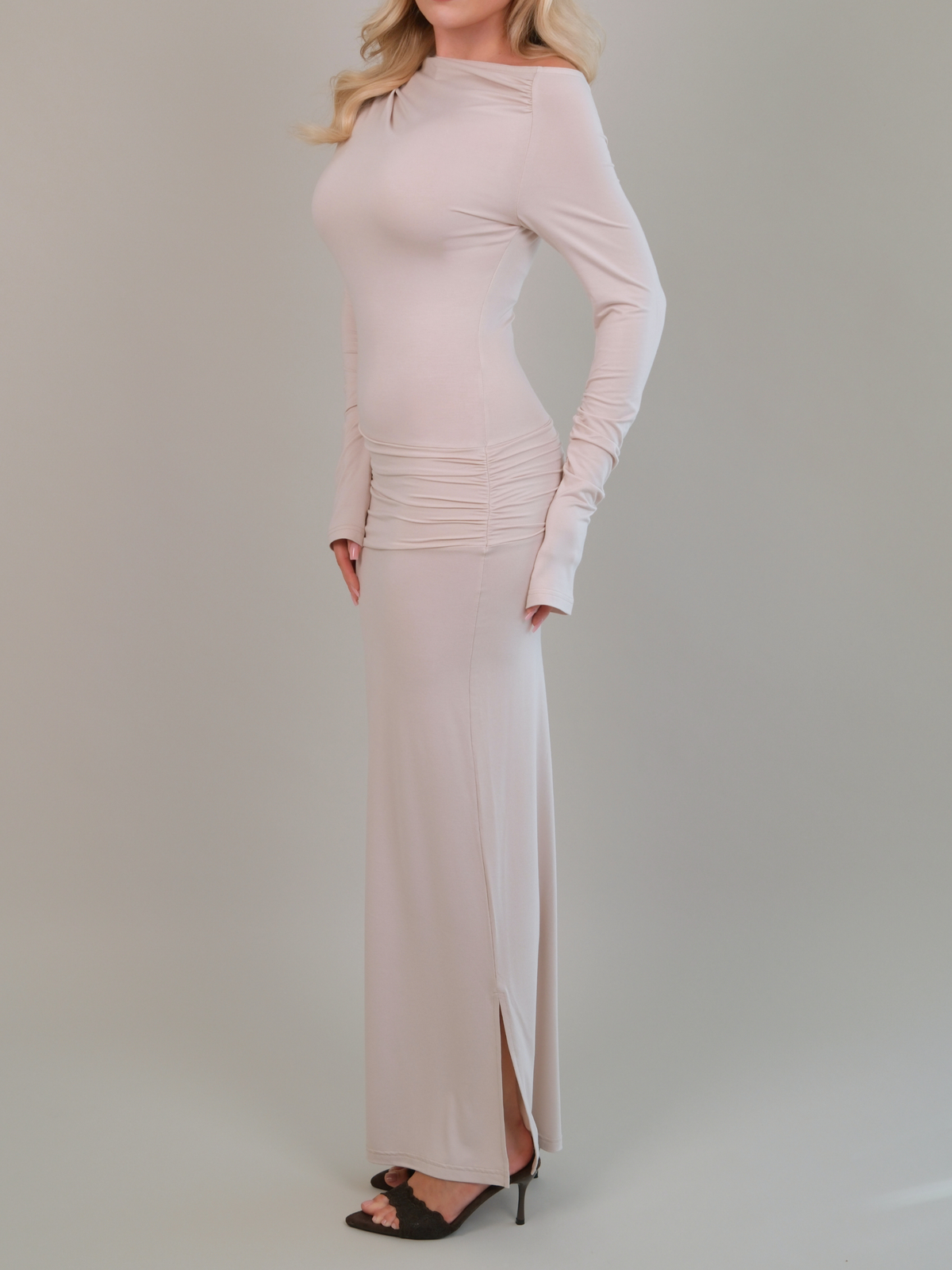 Orelia Blush Long Sleeve Maxi Jersey Dress